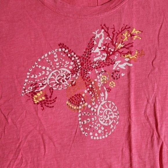 Three Hearts pink white yellow red sea shell print short sleeve t shirt sz PXL - Picture 4 of 10